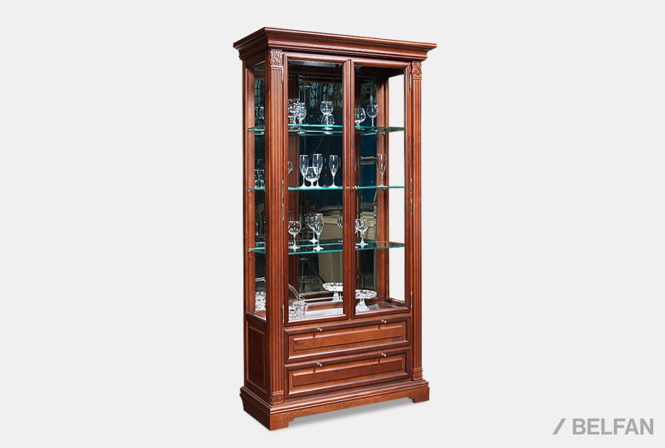 Шкаф с витриной "Престиж" 7 массив и шпон берёзы 1