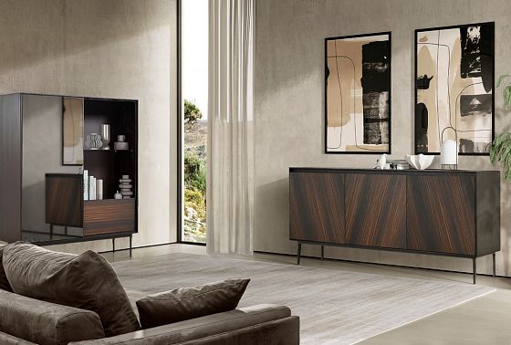 Тумба высокая "Монреаль" (зеркало) шпон дуба, МДФ, металл 9