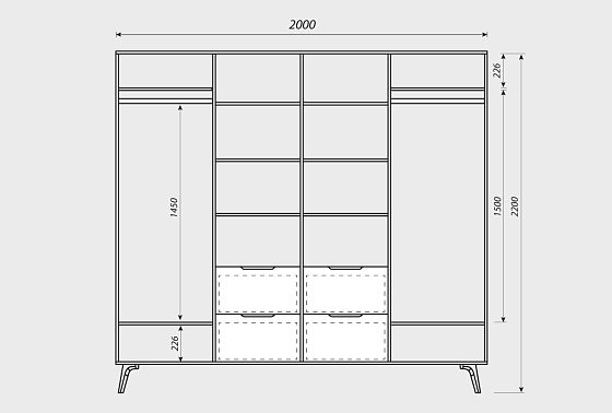 Шкаф для одежды 4-х дверный "Элва" массив и шпон дуба 8