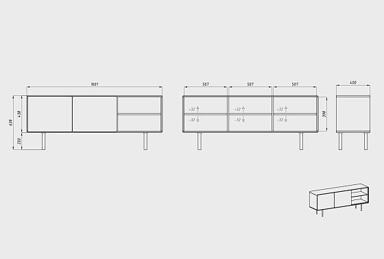 Тумба под ТВ высокая "Норман" 3 с нишей (правая) массив дуба, МДФ, металл 6