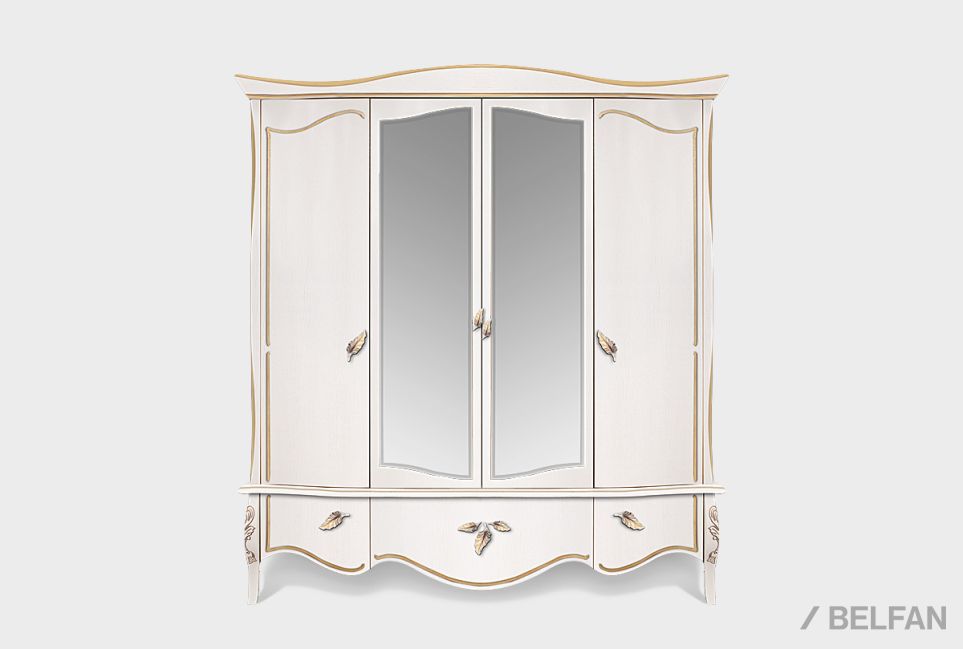 Шкаф для одежды 4-х дв. "Трио" (с зеркалом) массив и шпон дуба 1