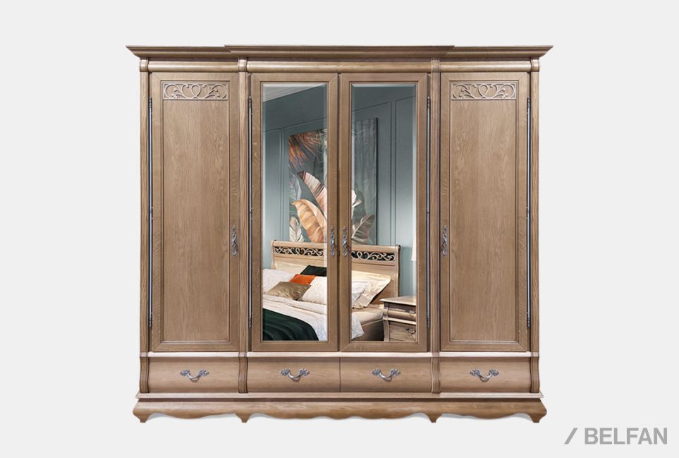 Шкаф для одежды "Тэфи" 4-х дв. с зеркалом массив и шпон дуба 1