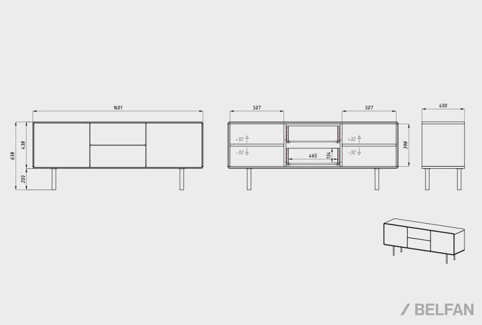 Тумба под ТВ высокая "Норман" 3 (с ящиками) массив дуба, МДФ, металл 2