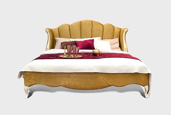 Кровать с мягким изголовьем (осн. ткань) "Трио" массив и шпон дуба 2