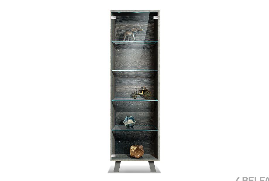 Шкаф с витриной 1-но дв. высокий "Dillinger" (левый) массив и шпон дуба, металл 1