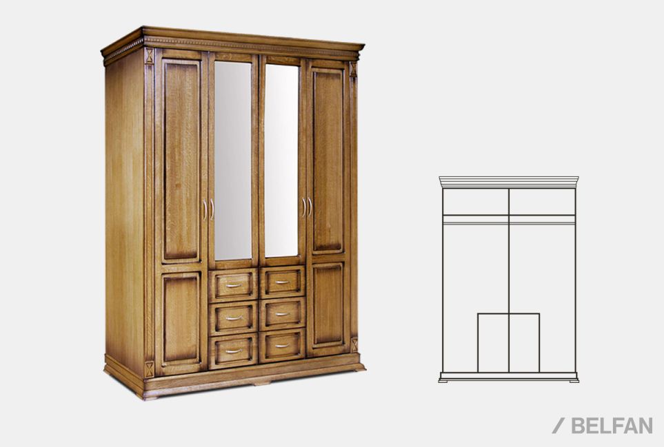 Шкаф 4-х дверный "Верди Люкс" массив и шпон дуба 1