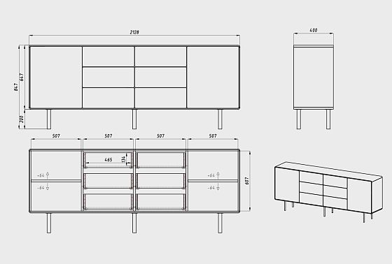 Тумба "Норман" 4 (с ящиками) массив дуба, МДФ, металл 6