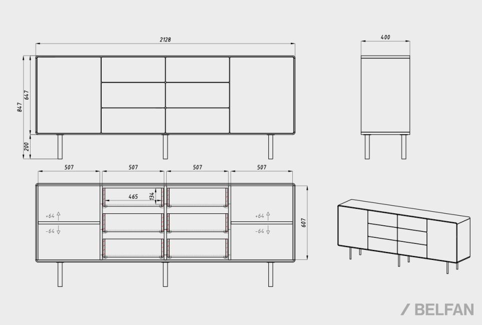 Тумба "Норман" 4 (с ящиками) массив дуба, МДФ, металл 5