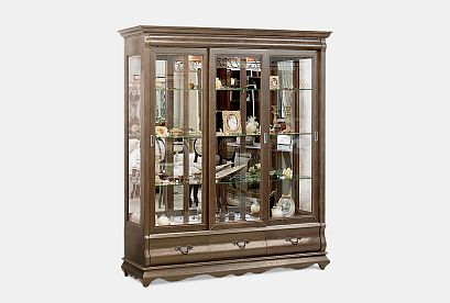 Шкаф с витриной 3-х дверный "Тэфи"; *ММ-210-03; амбэр с белой патиной