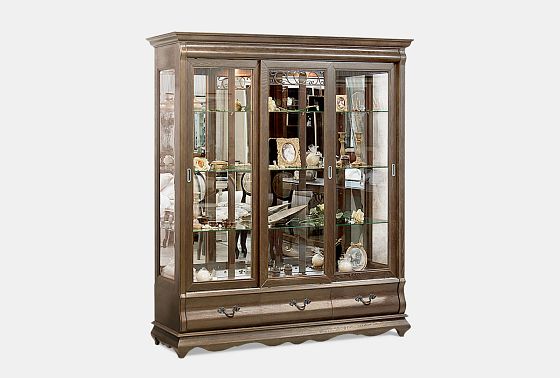 Шкаф с витриной 3-х дверный "Тэфи" массив и шпон дуба 2