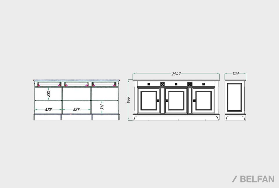 Тумба 3-х дверная "Бриансон" массив и шпон дуба, МДФ 7