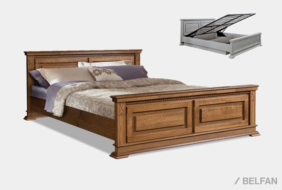 Кровать "Верди Люкс" (высокое изножье) с подъемным механизмом массив и шпон дуба 1
