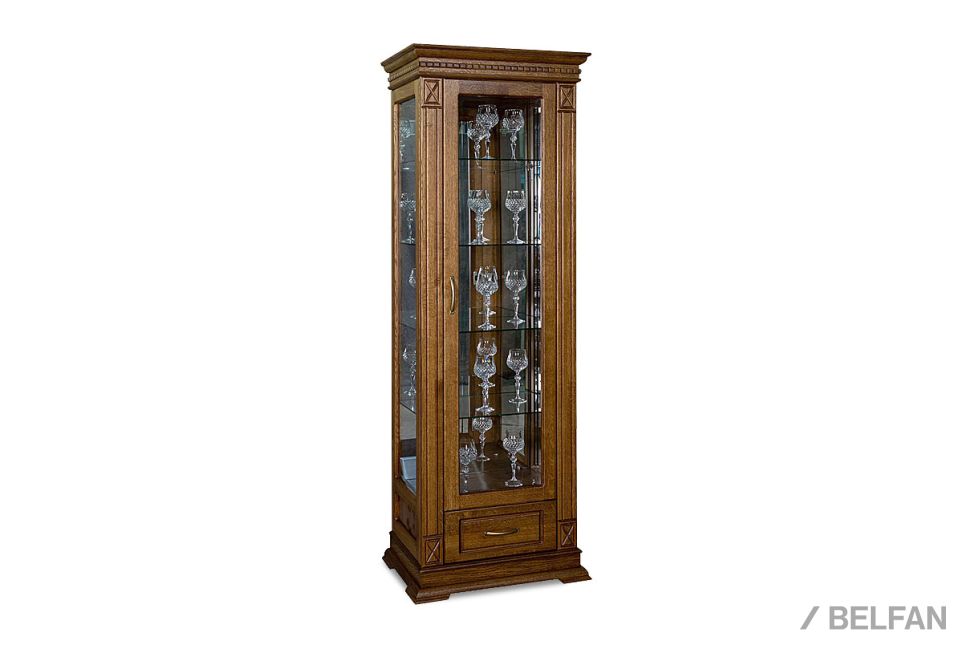 Шкаф с витриной "Верди Люкс 1з" массив и шпон дуба 1