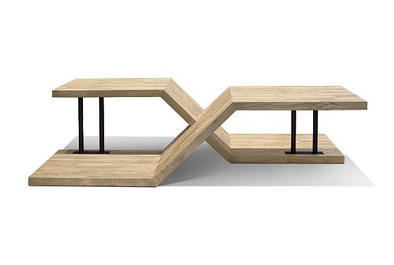 Стол журнальный "Арт" фигурный массив дуба, металл 4