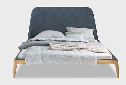 Кровать "Бергамо" (мягкое изголовье); без основания, без матраса; (1600x2000); дуб натуральный; Infinity 12 Smoke Blue