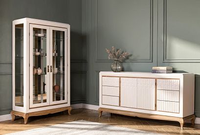 Шкаф с витриной 2-х дверный "Армония"; *ММ-435-01/02-2; айвори + классик