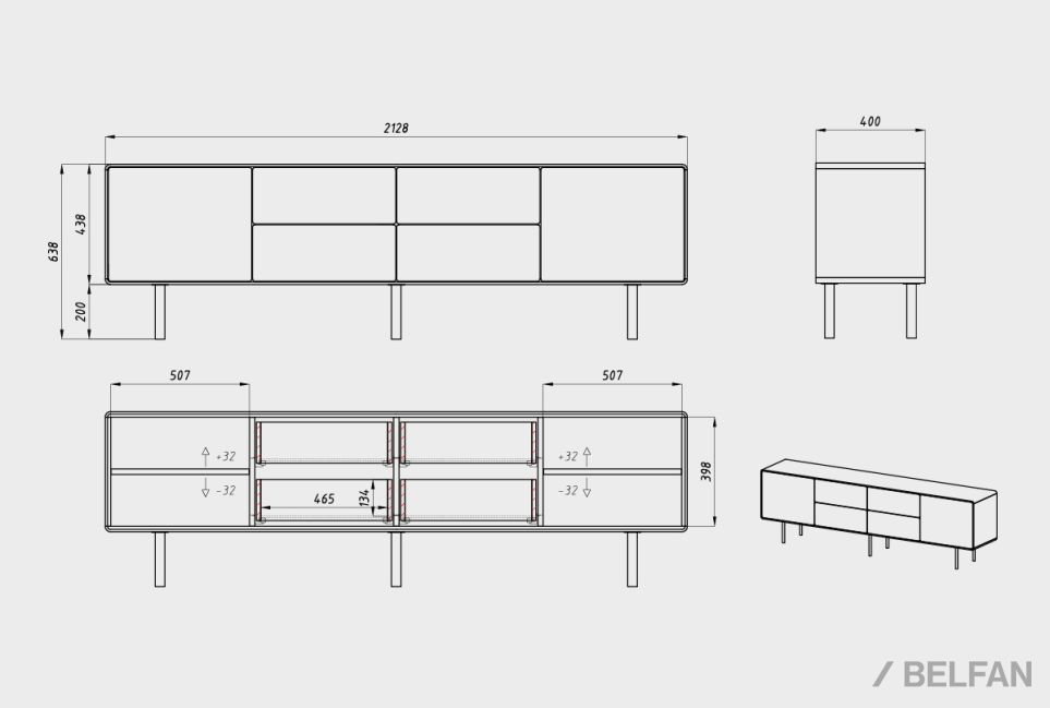 Тумба под ТВ высокая "Норман" 4 (с ящиками) массив дуба, МДФ, металл 2