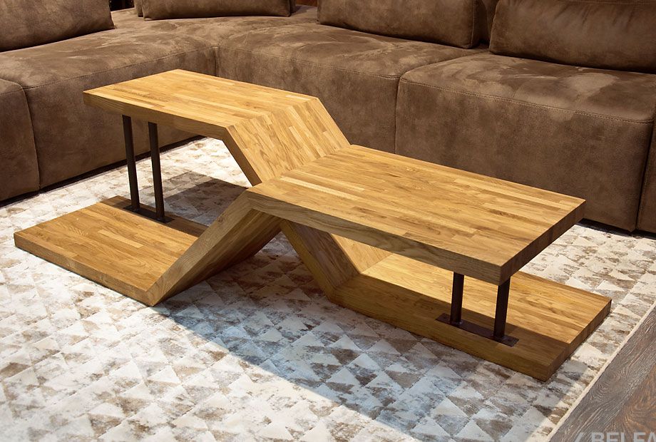 Стол журнальный "Арт" фигурный массив дуба, металл 2