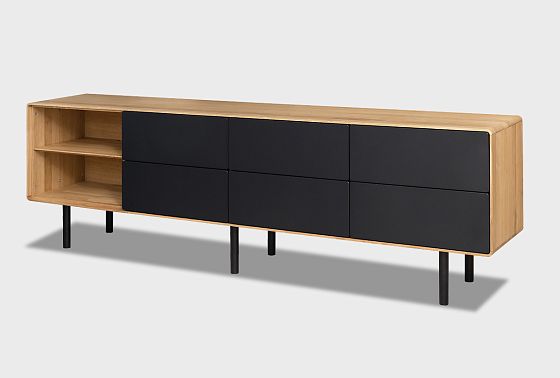 Тумба под ТВ высокая "Норман" 4 с нишей (левая) массив дуба, МДФ, металл 7