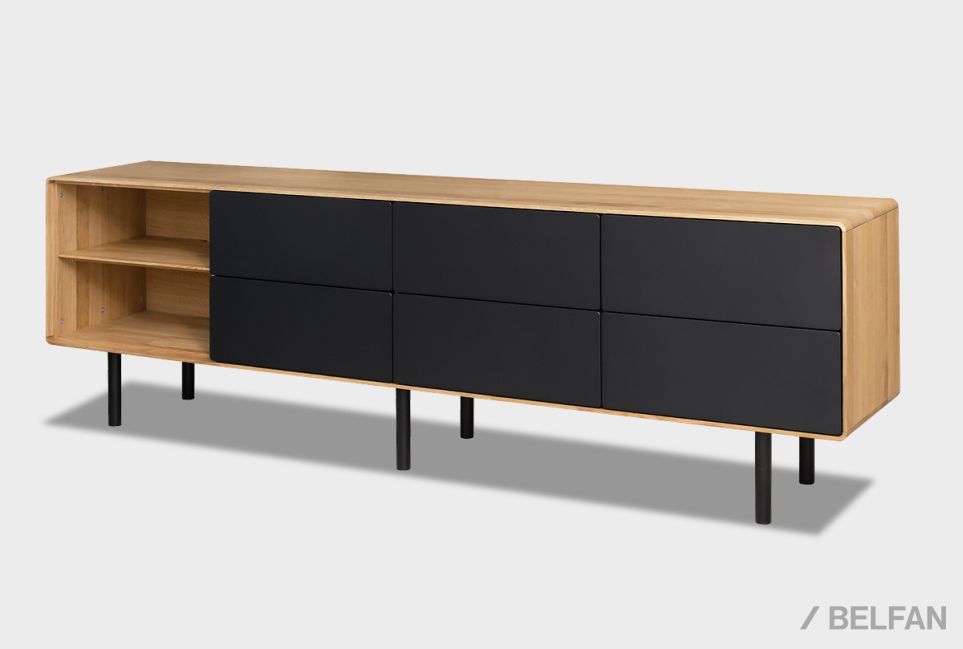 Тумба под ТВ высокая "Норман" 4 с нишей (левая) массив дуба, МДФ, металл 1