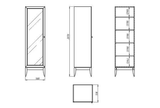 Шкаф с витриной 1-но дв. "Коста" левый (подсветка) массив и шпон дуба 5