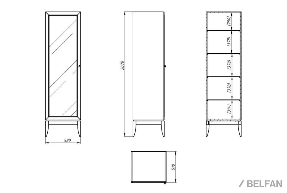 Шкаф с витриной 1-но дв. "Коста" левый (подсветка) массив и шпон дуба 4