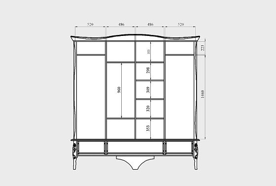 Шкаф для одежды 4-х дв. "Трио" (с зеркалом) массив и шпон дуба 8