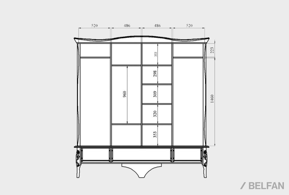 Шкаф для одежды 4-х дв. "Трио" (с зеркалом) массив и шпон дуба 2