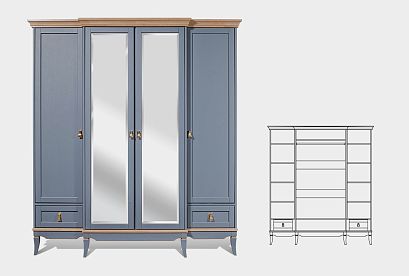 Шкаф для одежды 4-х дв. "Стюарт" (с зеркалом); *ГМ 6554-10; марено, натуральный дуб
