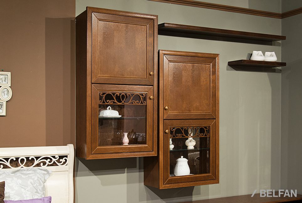 Шкаф навесной 2-х секционный "Тэфи" (правый) массив и шпон дуба 3