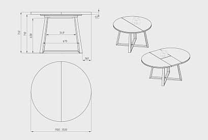 Стол обеденный "Мидгард" (раскладной); раскл.; 1100-1500x1100; дуб натуральный