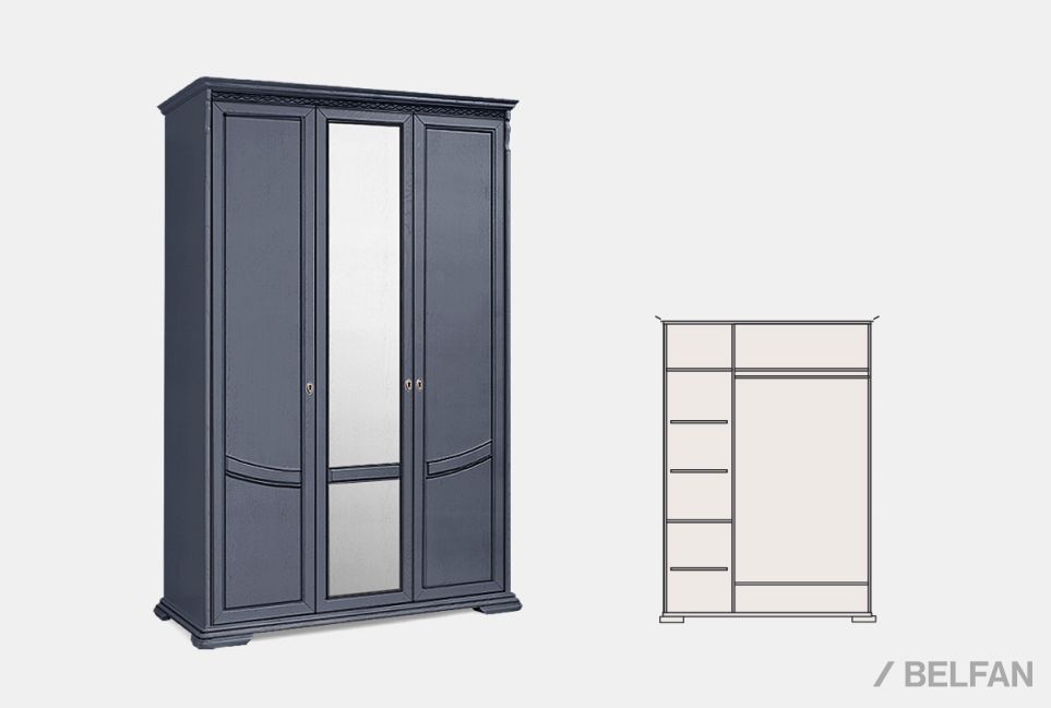 Шкаф для одежды 3-х дв. "Лика" (с зеркалом) массив и шпон дуба 2