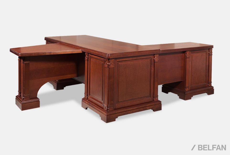 Стол рабочий с приставками "Престиж" массив и шпон берёзы 2