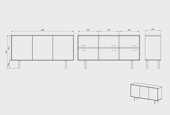 Тумба "Норман" 3 массив дуба, МДФ, металл 5