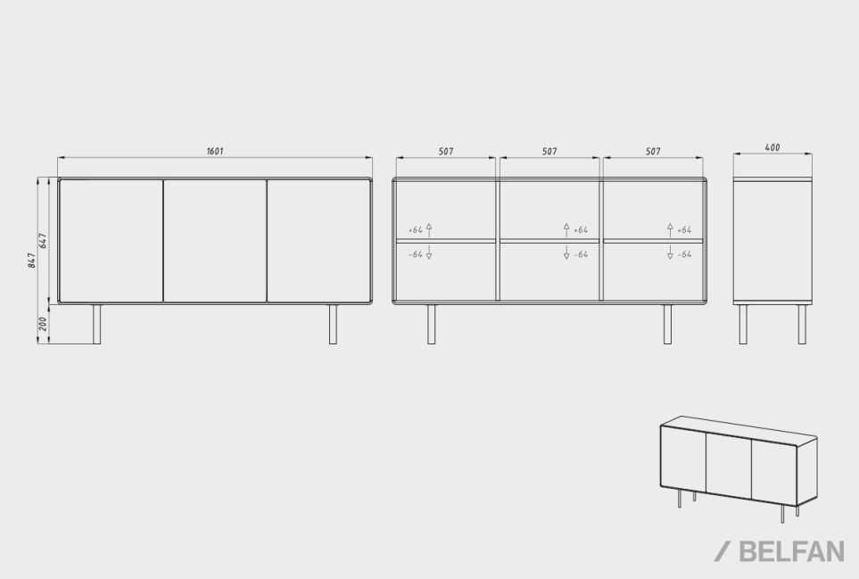 Тумба "Норман" 3 массив дуба, МДФ, металл 4