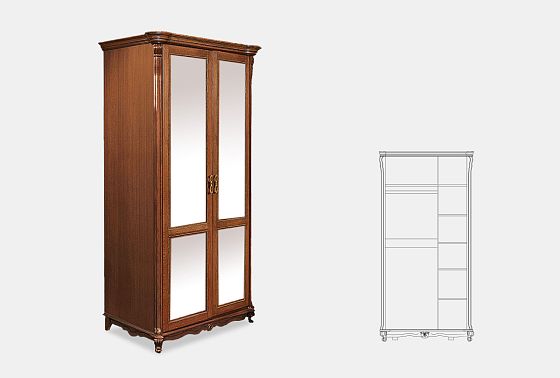 Шкаф 2-х дв. "Алези" с зеркалом массив и шпон дуба 3