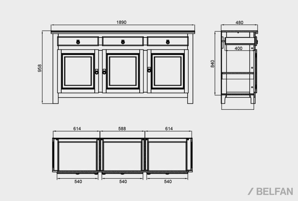 Тумба трехдверная "Горд" массив дуба 3
