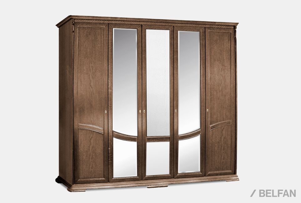 Шкаф для одежды 5-ти дв. "Лика" (с зеркалом) массив и шпон дуба 1