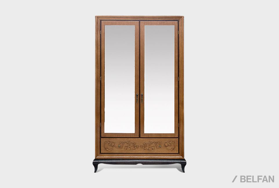 Шкаф для одежды 2-х дв. "Соната" с зеркалом (без декора) массив и шпон дуба 1