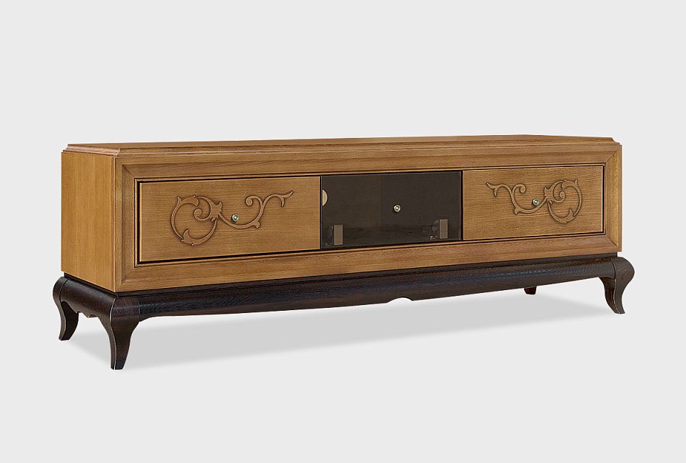 Тумба под ТВ "Соната" (декор); коньяк с тёмной патиной+горький шоколад