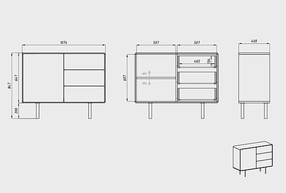 Тумба "Норман" 2 (с ящиками) массив дуба, МДФ, металл 5