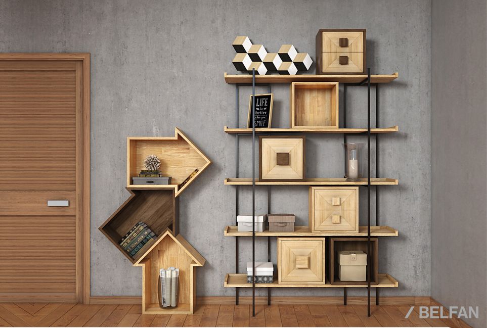 Модуль для стеллажей открытых "Cube Design" (с ящиками) массив дуба 3