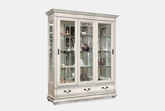 Шкаф с витриной 3-х дверный "Тэфи" массив и шпон дуба 2