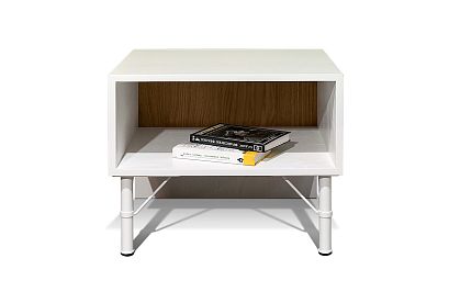 Тумба прикроватная "Extera" с нишей; *БР 401; белый, натуральный дуб, белый металл