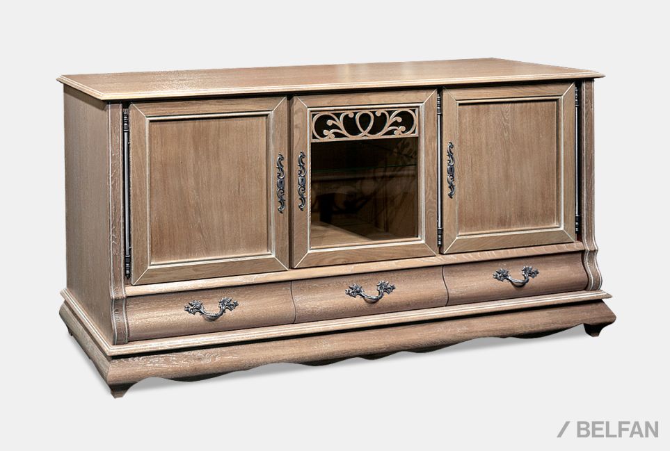 Тумба "Тэфи" 06/01 (глухие и стекл. двери) массив и шпон дуба 1