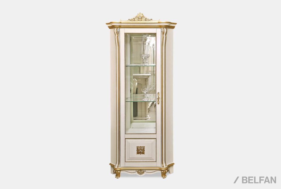 Шкаф с витриной угловой "Алези 10 Люкс" (левый) массив и шпон дуба 2