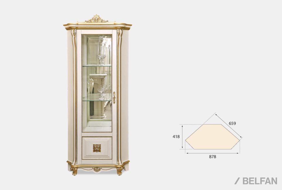 Шкаф с витриной угловой "Алези 10 Люкс" (левый) массив и шпон дуба 1
