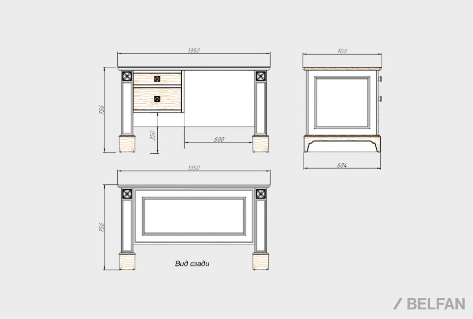 Стол письменный "Бриансон" (1 тумба справа) массив и шпон дуба, МДФ 4