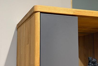 Шкаф с витриной 1-но дверный "Уоллстрит" (левый); 2 ящика; *А-012.210; к-бейц-масло, ф-антрацит, вст-бейц-масло