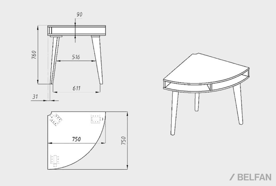 Стол-консоль "Ирвинг" (угловой) массив дуба 2